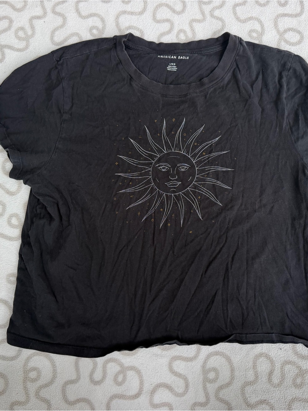 American Eagle Outfitters Cropped Black Sun Graphic Tee